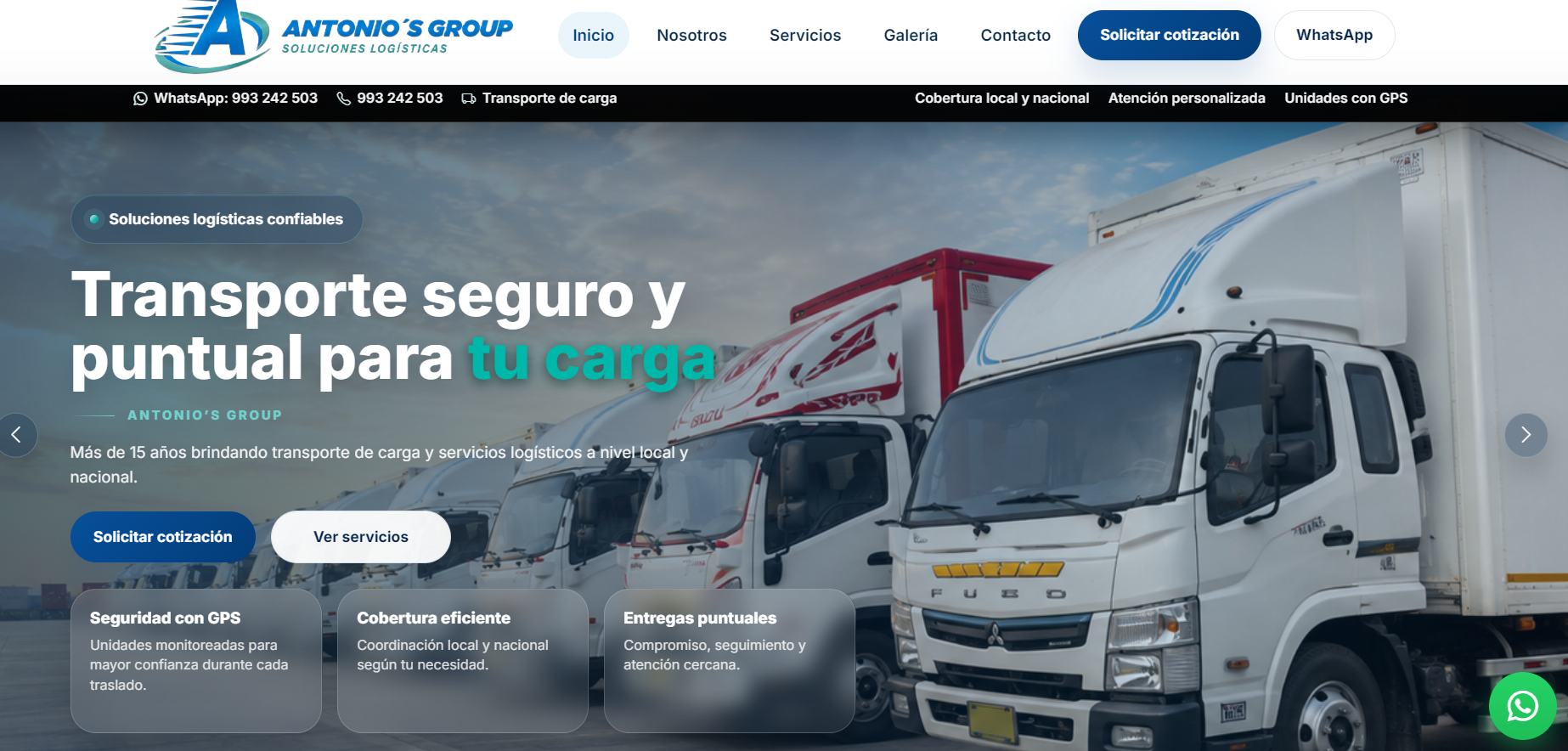 Vista previa del proyecto Transportes Antonio's Group dentro de un mockup de monitor