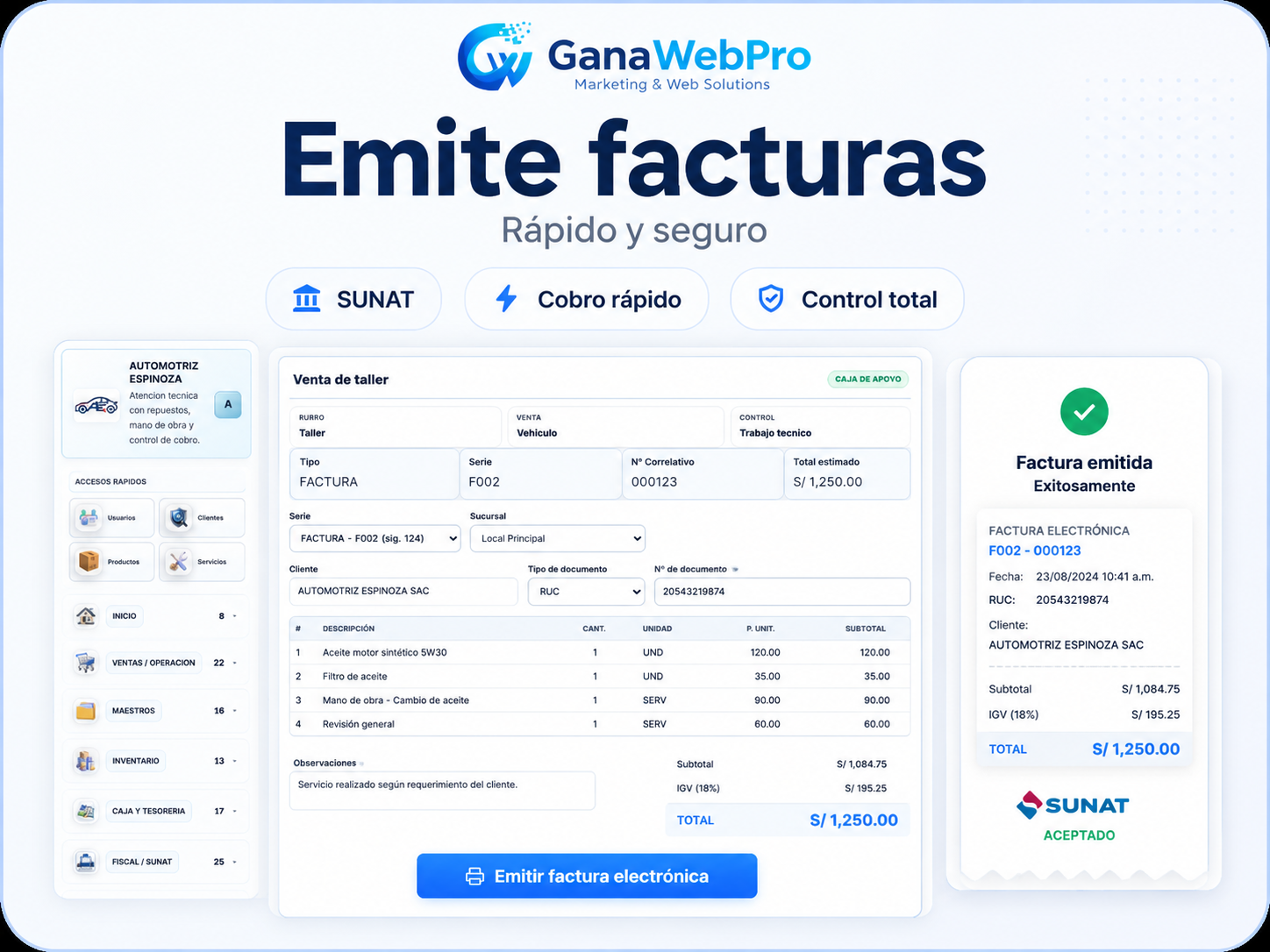 Emisión de facturas y boletas electrónicas con GanaWebPro